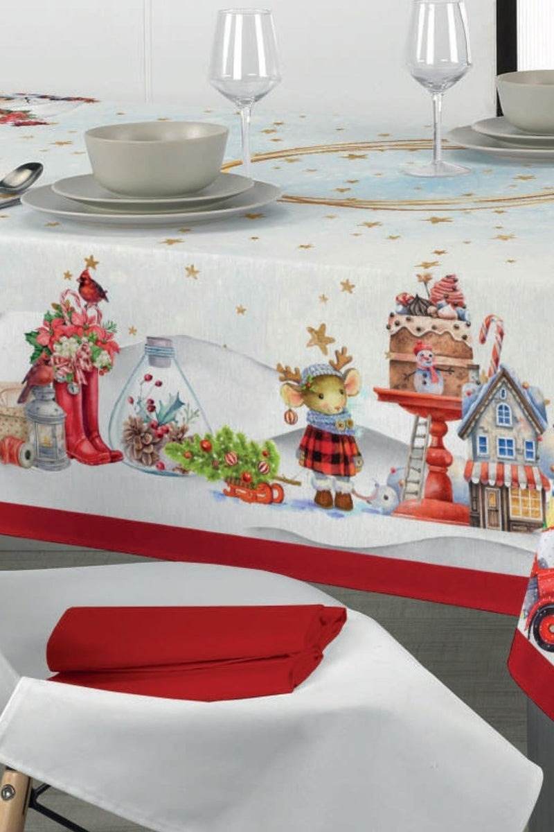 Tovaglia stampata natalizia Biancheria Christmas Village Tov Nat Mae - evabiancheria