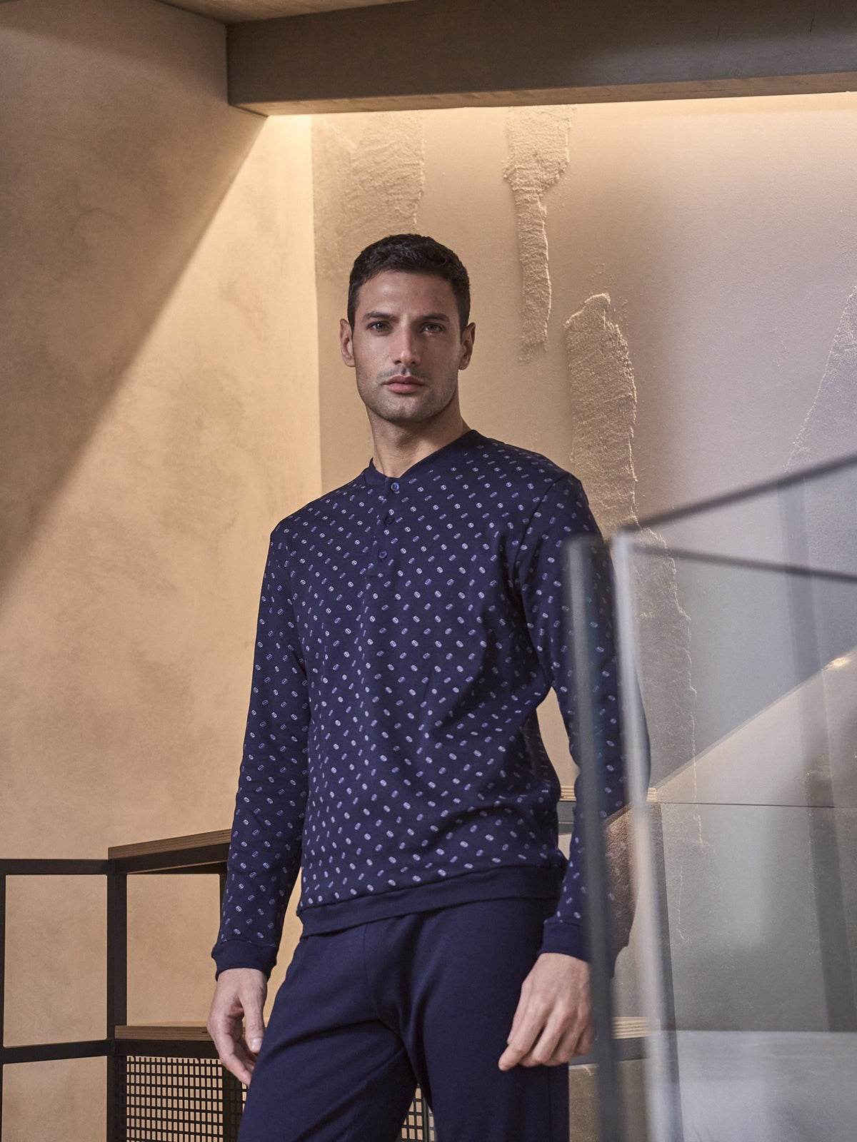 Pigiama Serafino Uomo Gatteo Jal235 Cerchi Julipet - evabiancheria