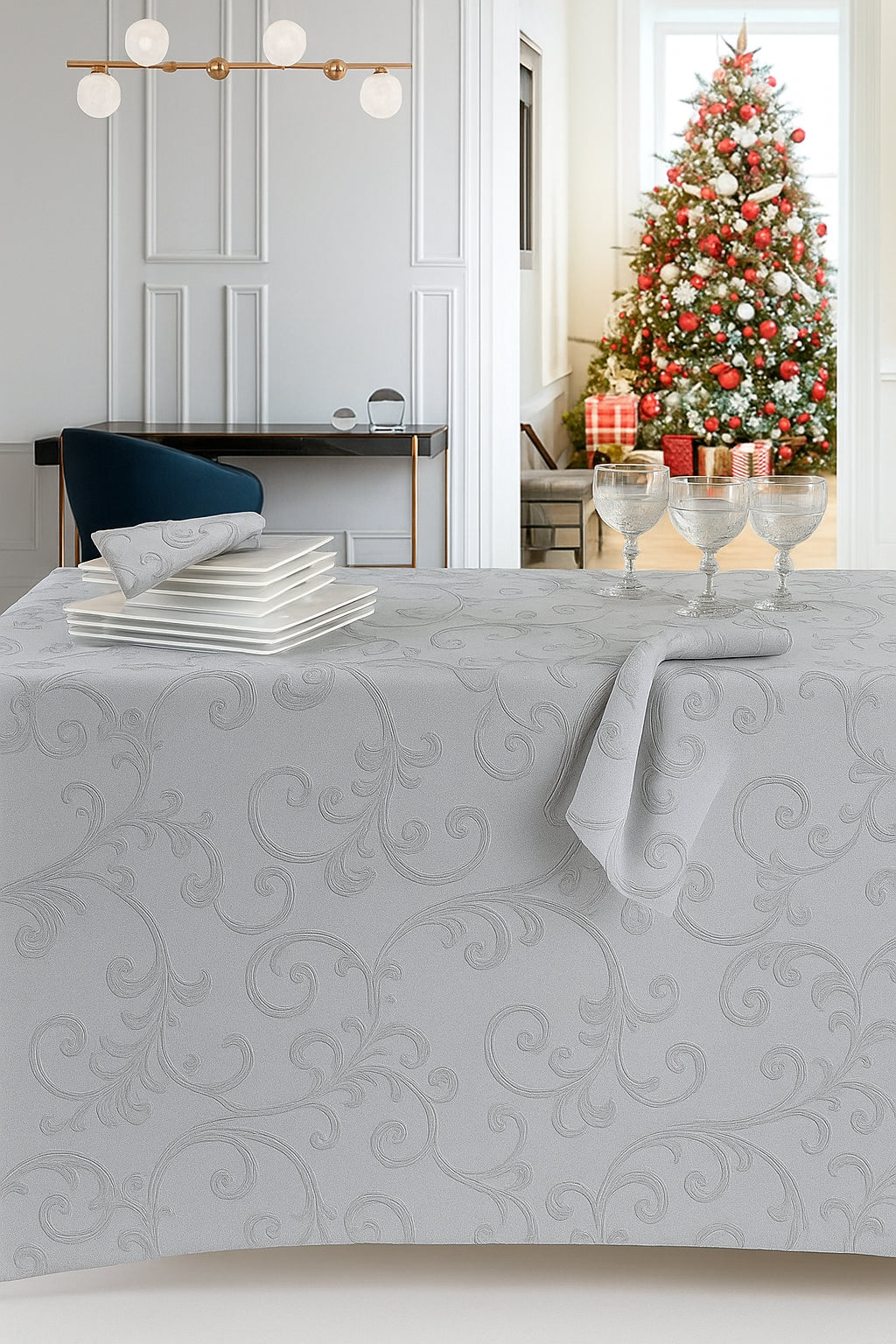 Printed Christmas Tablecloth Meraviglia Linen Tov Randi Weaving