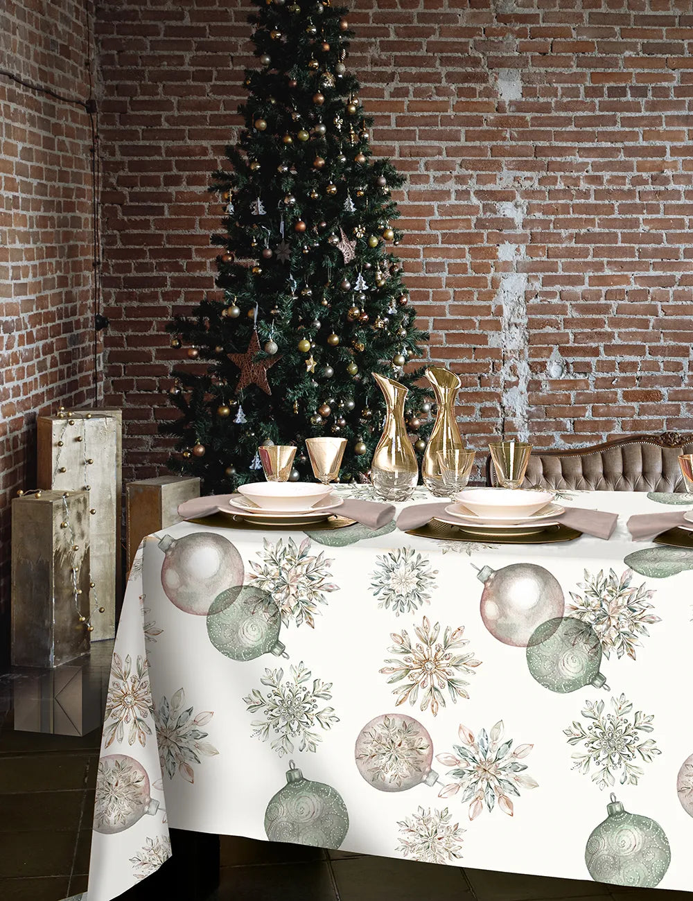 Tovaglia stampata natalizia Biancheria Cristallo Tov Tessitura Randi