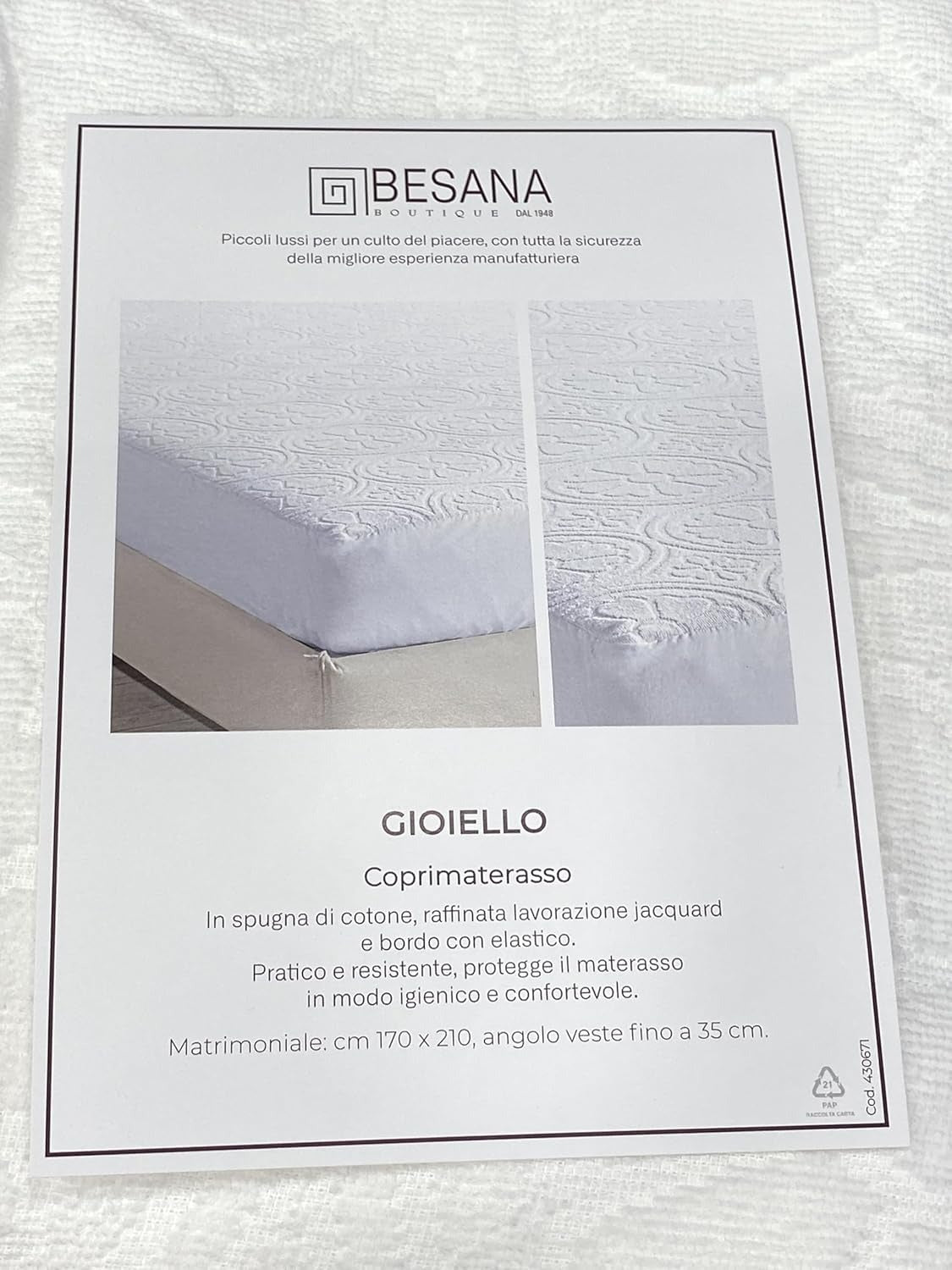Coprimaterasso 230x250 Biancheria Gioiello Coprimaterasso Besana