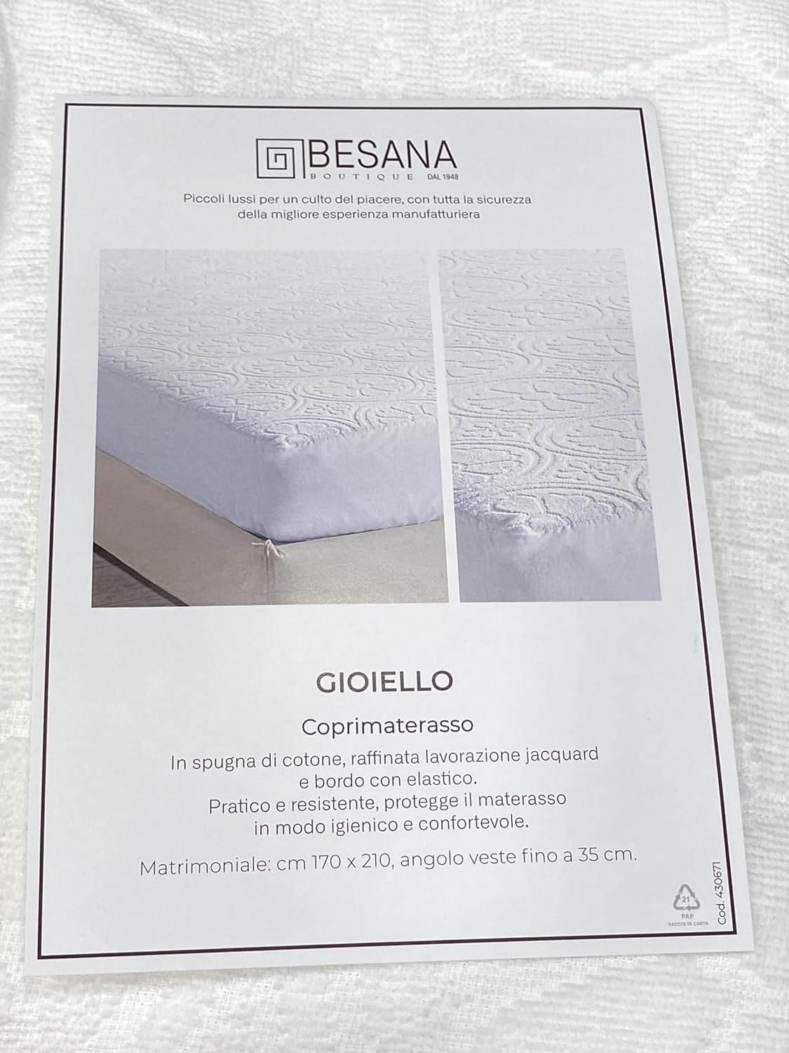 Coprimaterasso 230x250 Biancheria Gioiello Coprimaterasso Besana - evabiancheria