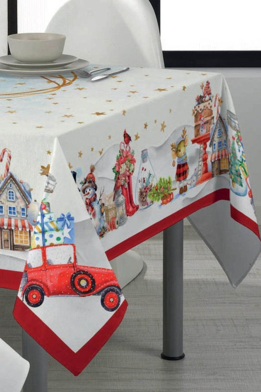 Tovaglia stampata natalizia Biancheria Christmas Village Tov Nat Mae - evabiancheria