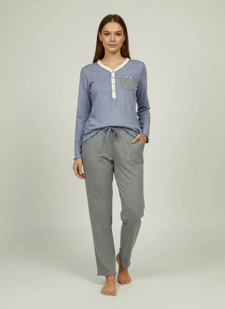 Pigiama Serafino Donna L0DO4 AZZ Lovable - evabiancheria