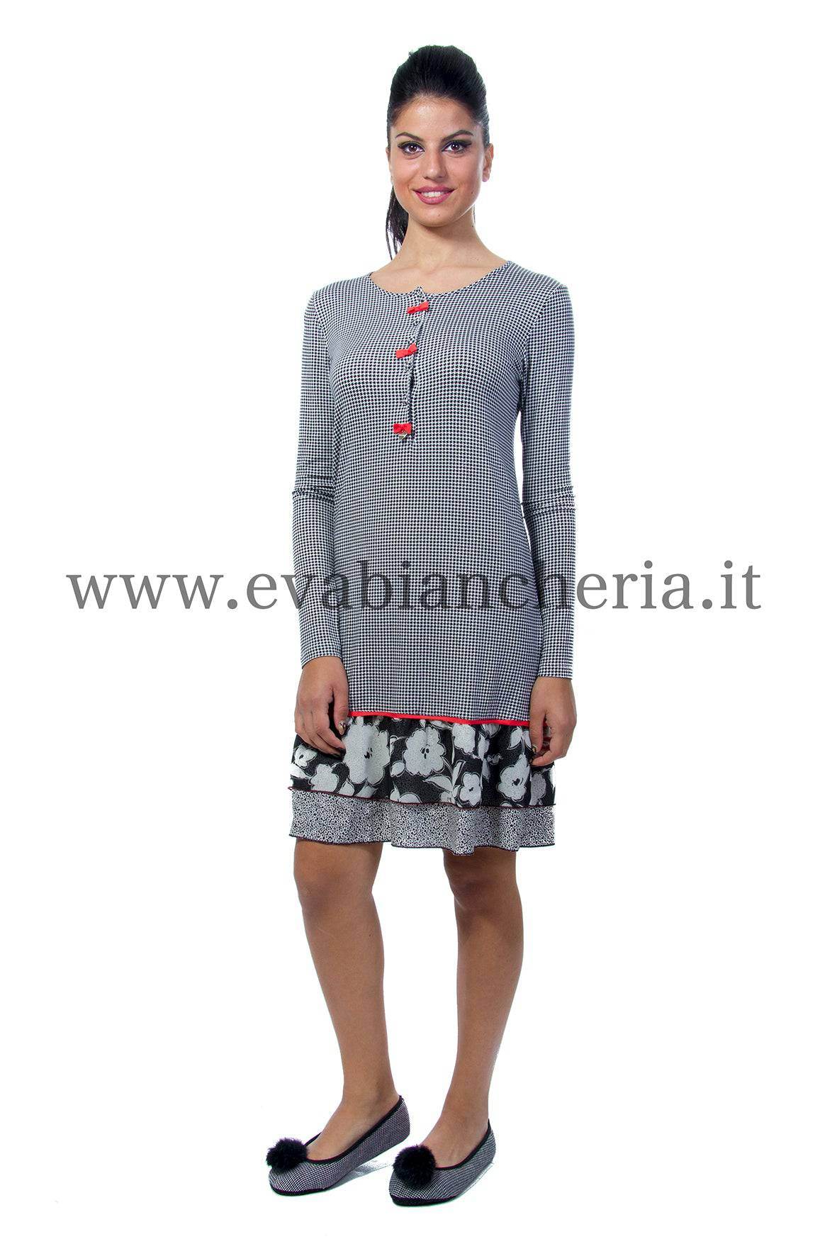 Camicia da notte corta in tessuto modal con collo serafino POLDINA 8810 Pepita - evabiancheria
