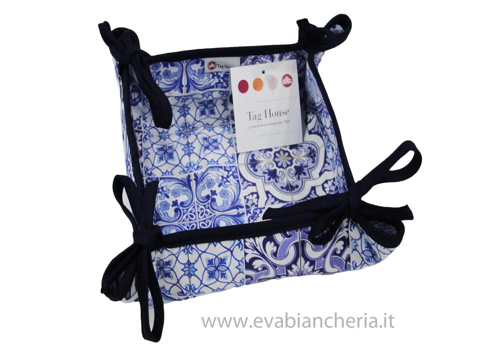 Cesto pane Stampato Biancheria AZULEJOS PORTAPANE Tag House - evabiancheria