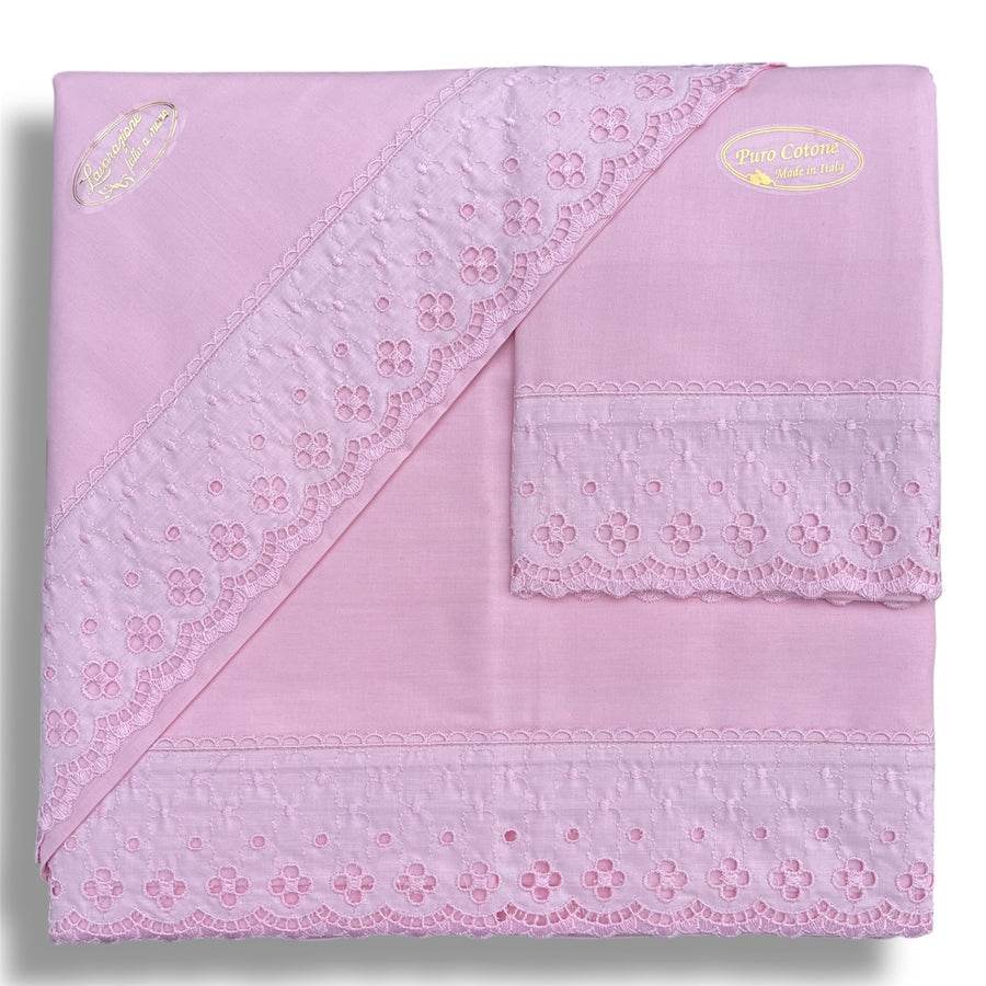 Lenzuola balza con pizzo Biancheria Aurora cpl Carezze - evabiancheria