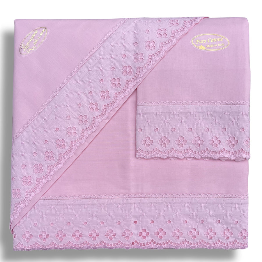 Lenzuola balza con pizzo Biancheria Aurora cpl Carezze