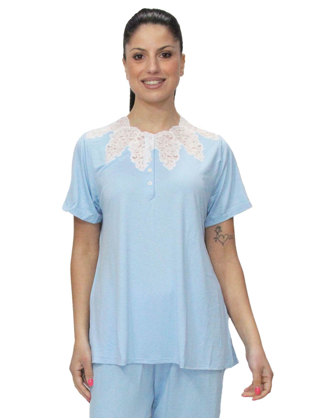 Pigiama Manica corta con pantalone lungo Donna 6468 Clara Rossi Firenze - evabiancheria