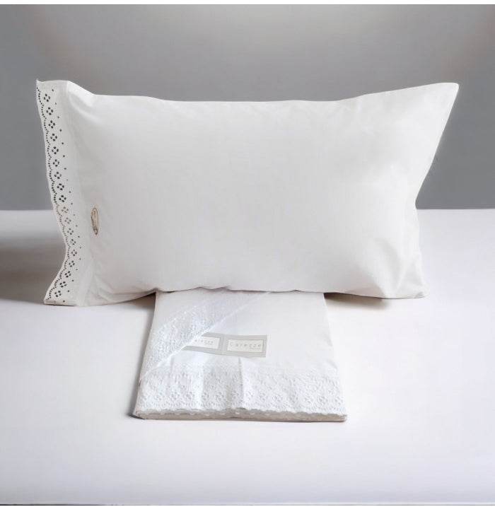 Lenzuola balza con pizzo Biancheria Aurora cpl Carezze - evabiancheria