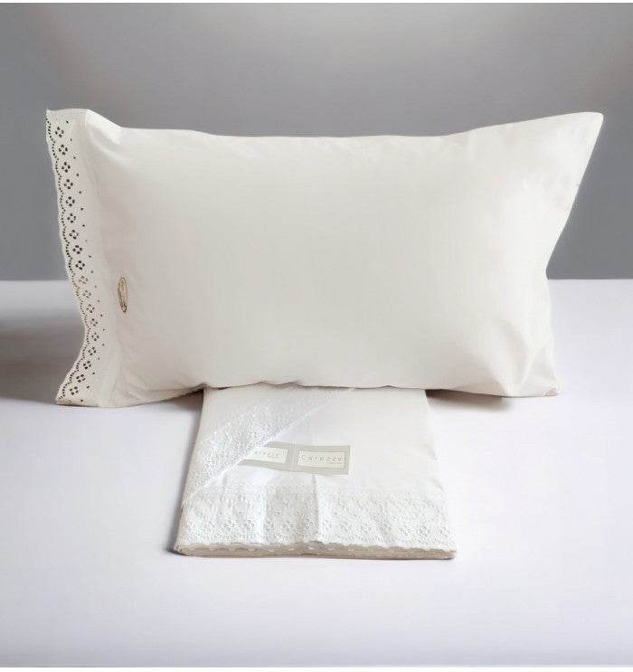 Lenzuola balza con pizzo Biancheria Aurora cpl Carezze - evabiancheria