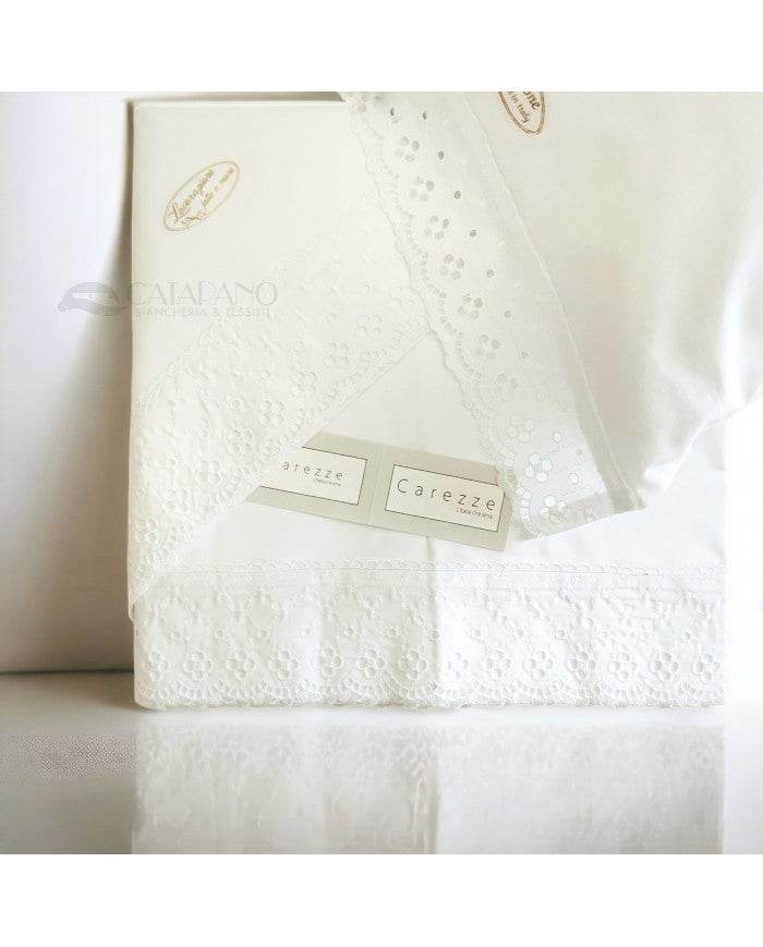 Lenzuola balza con pizzo Biancheria Aurora cpl Carezze - evabiancheria