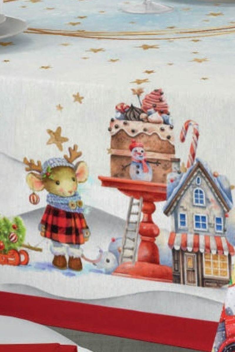 Tovaglia stampata natalizia Biancheria Christmas Village Tov Nat Mae - evabiancheria