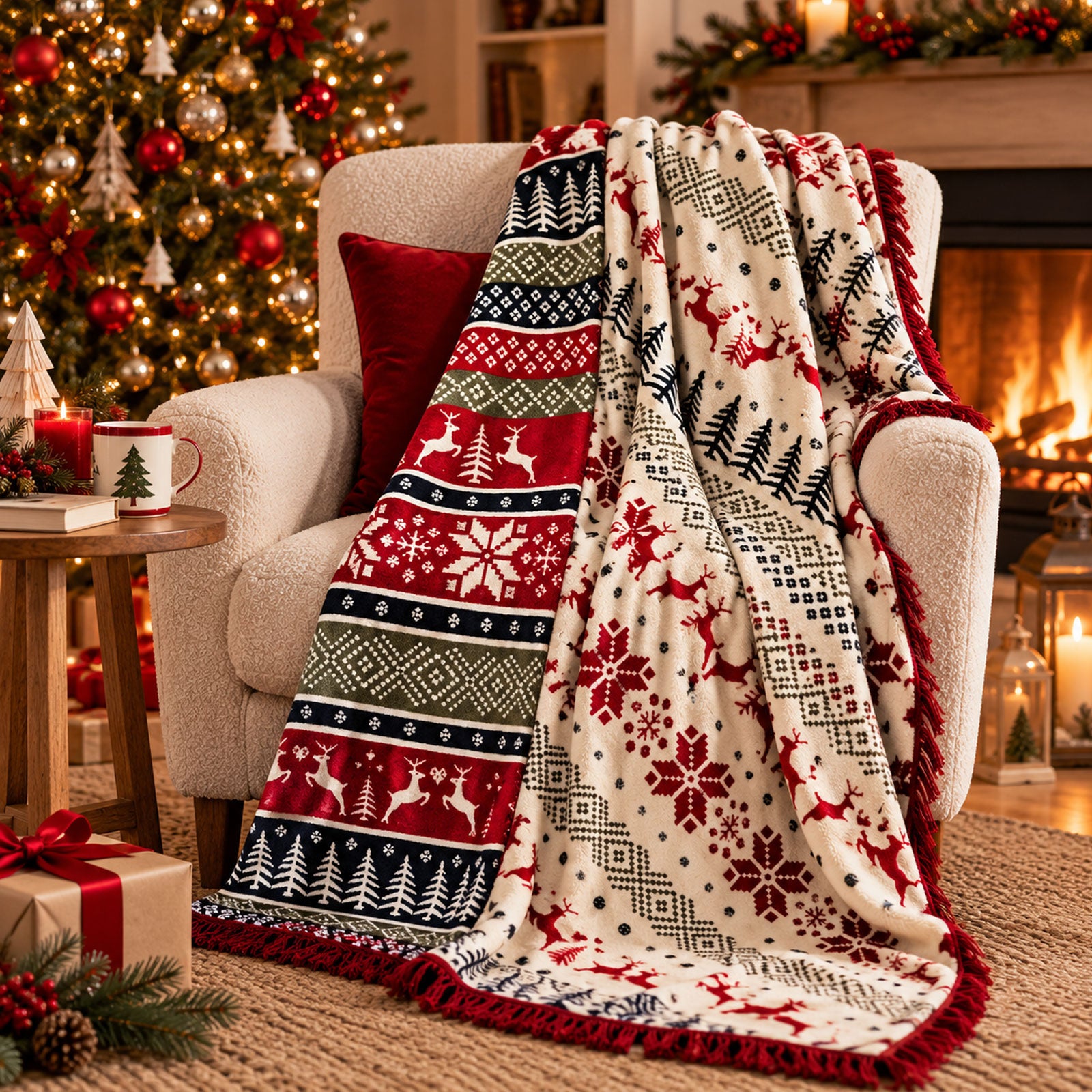 Plaid stampato natalizio Biancheria Christmas Cortina Plaid Neith
