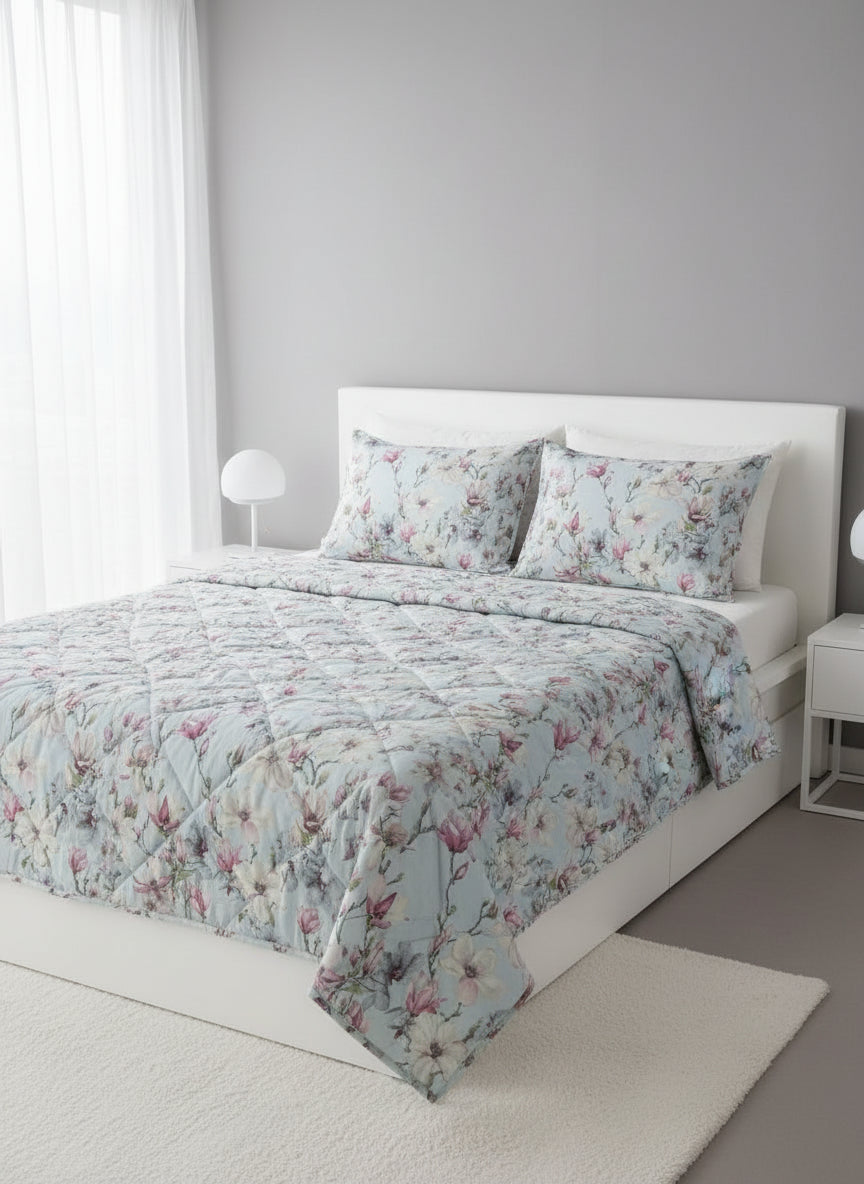 Trapunta stampata Biancheria Elegant Flowers Trap MIrabello