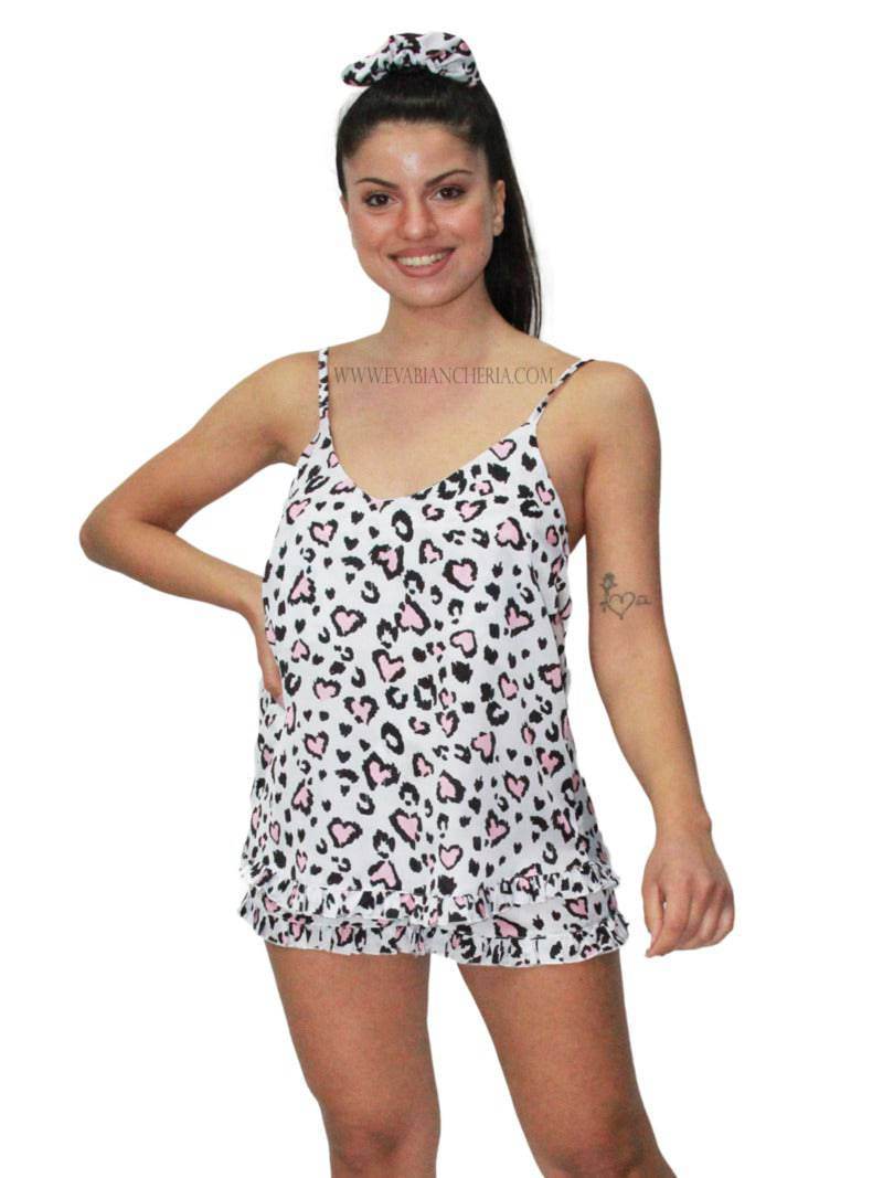 Pigiama Donna PEONIA ANIMALIER CUORE Filo D Angelo - evabiancheria