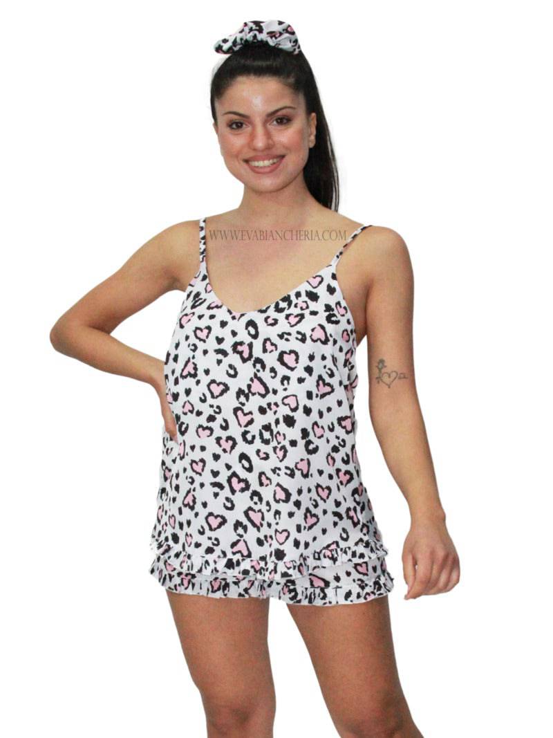 Pigiama Donna PEONIA ANIMALIER CUORE Filo D Angelo evabiancheria