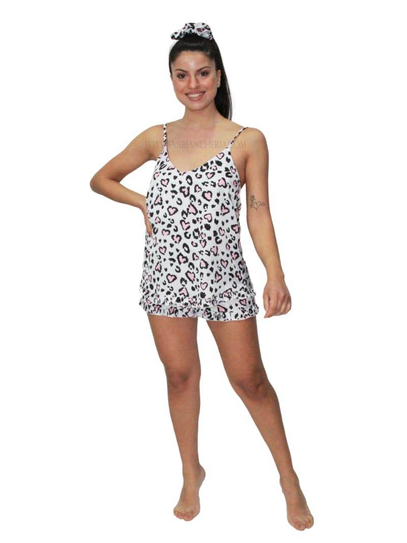 Pigiama Donna PEONIA ANIMALIER CUORE Filo D Angelo - evabiancheria