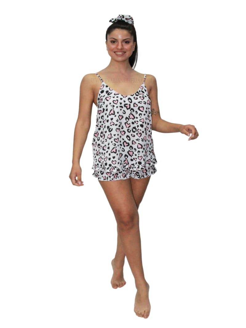 Pigiama Donna PEONIA ANIMALIER CUORE Filo D Angelo - evabiancheria