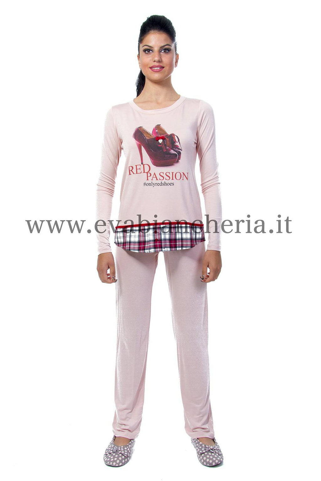 Pigiama Lungo Donna CAPPUCCETTO 8833 Pepita evabiancheria