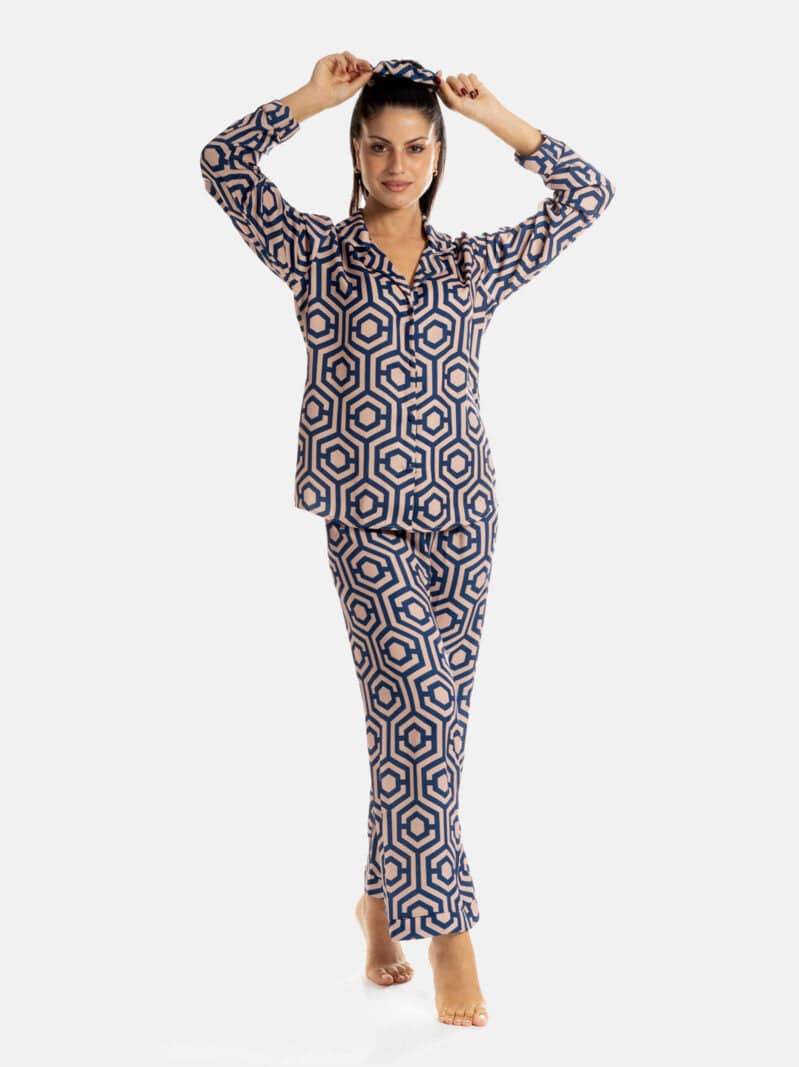 Pigiama Lungo Donna ORCHIDEA ESAGONALE Filo D Angelo - evabiancheria