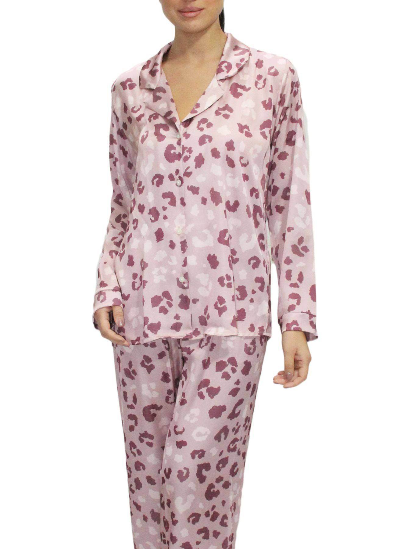 Pigiama Lungo Donna Orchidea Animal Rosa Filo D Angelo - evabiancheria
