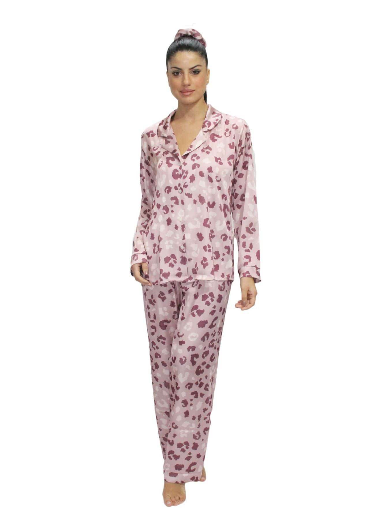 Pigiama Lungo Donna Orchidea Animal Rosa Filo D Angelo - evabiancheria