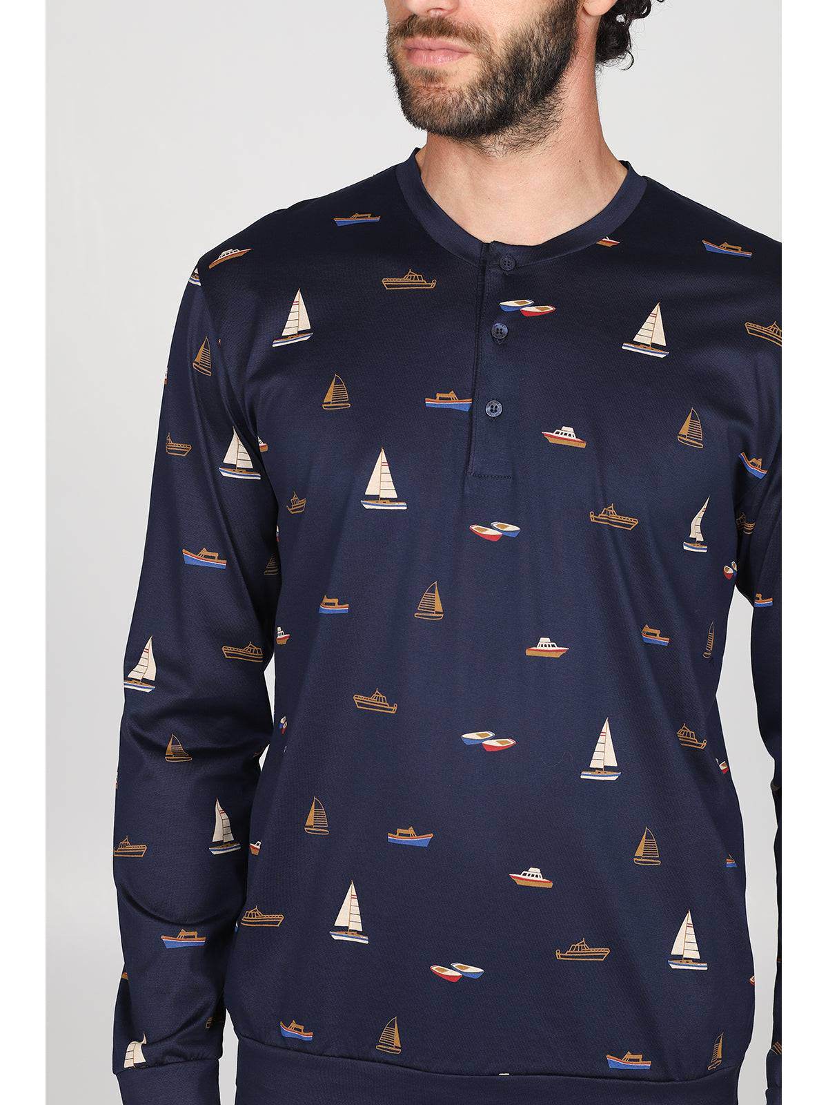 Pigiama Lungo Uomo Barcellona Jal831 Barche Julipet - evabiancheria