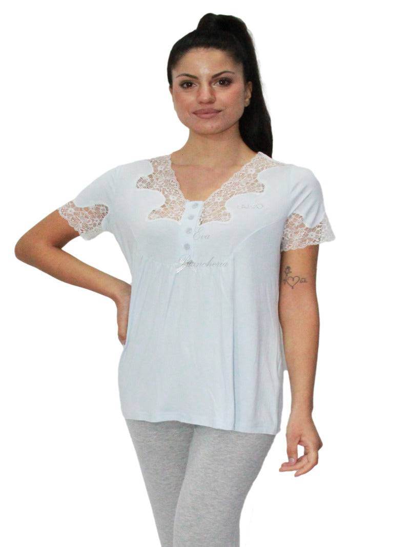 Pigiama Manica corta con pantalone lungo Donna DL0121 Liu Jo Home - evabiancheria