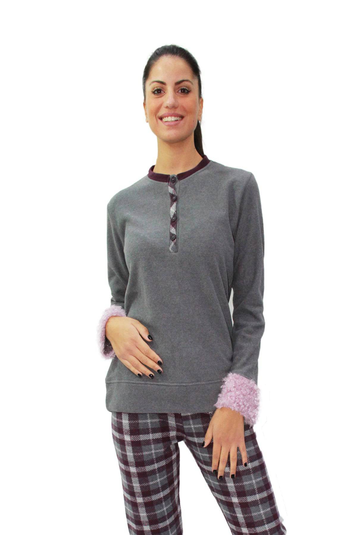 Pigiama Serafino Donna 2168 Pig Rosa e Menta - evabiancheria