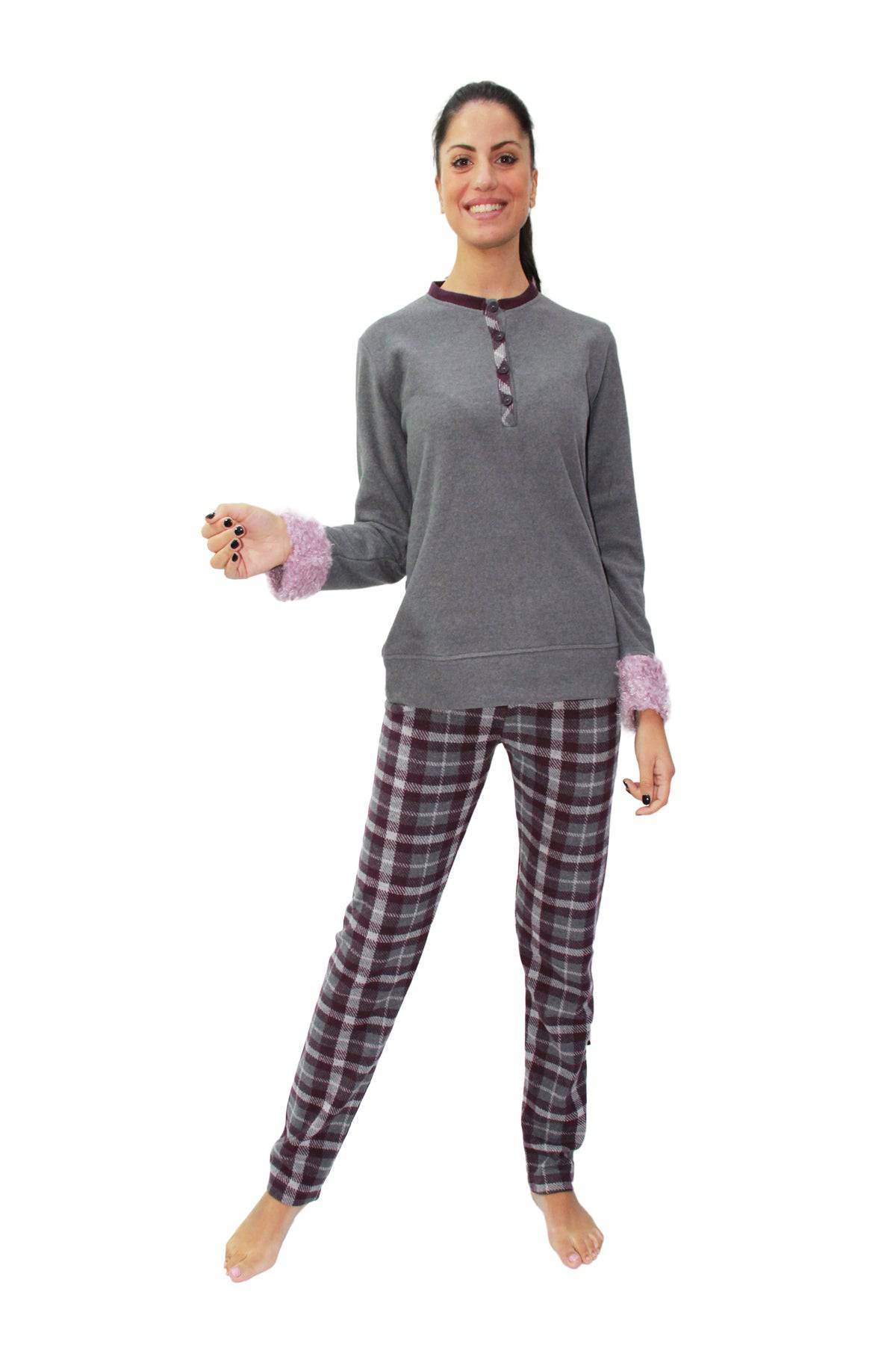 Pigiama Serafino Donna 2168 Pig Rosa e Menta - evabiancheria