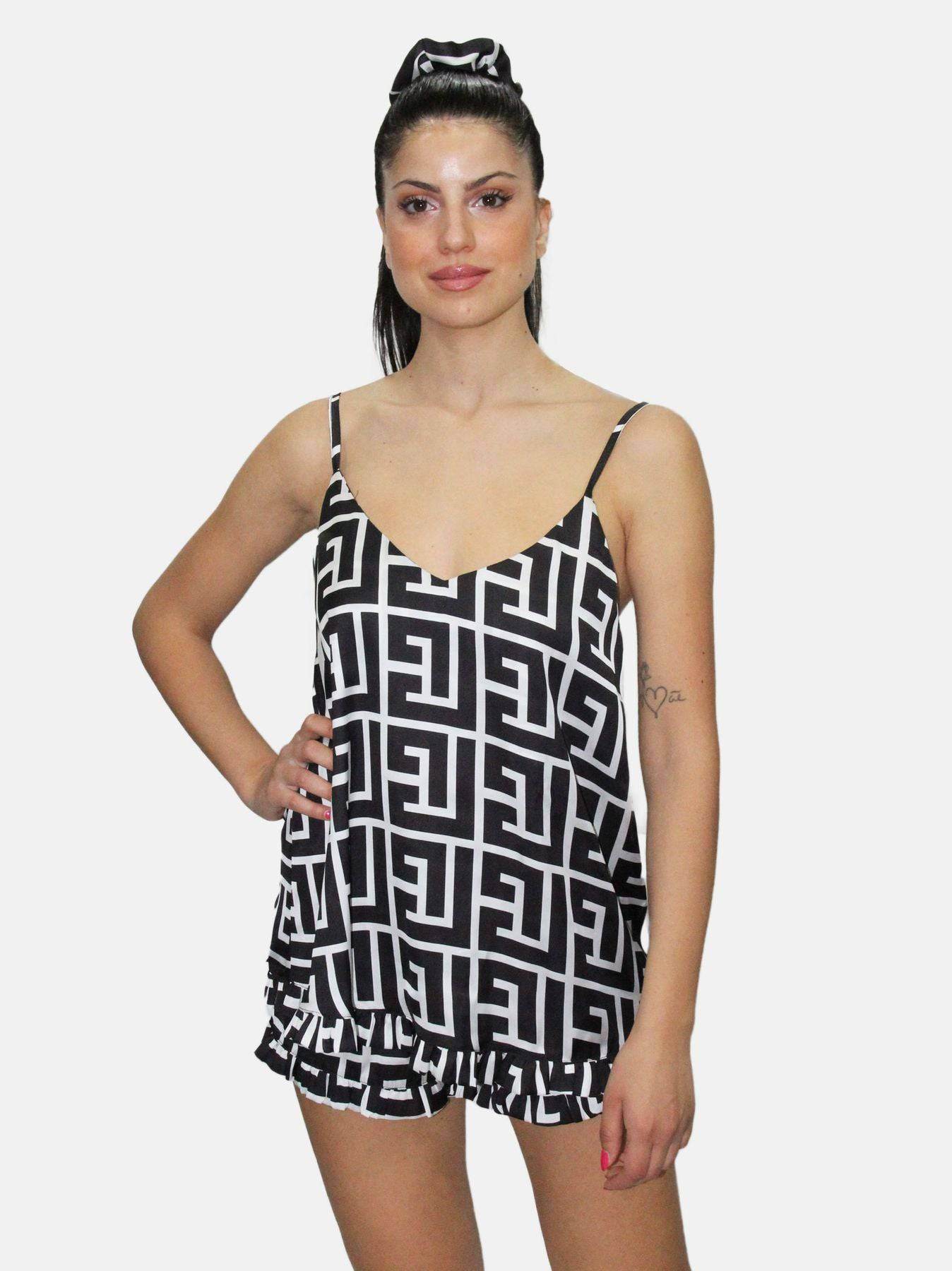 Pigiama Top + Culotte Donna Peonia Greca Filo D Angelo - evabiancheria