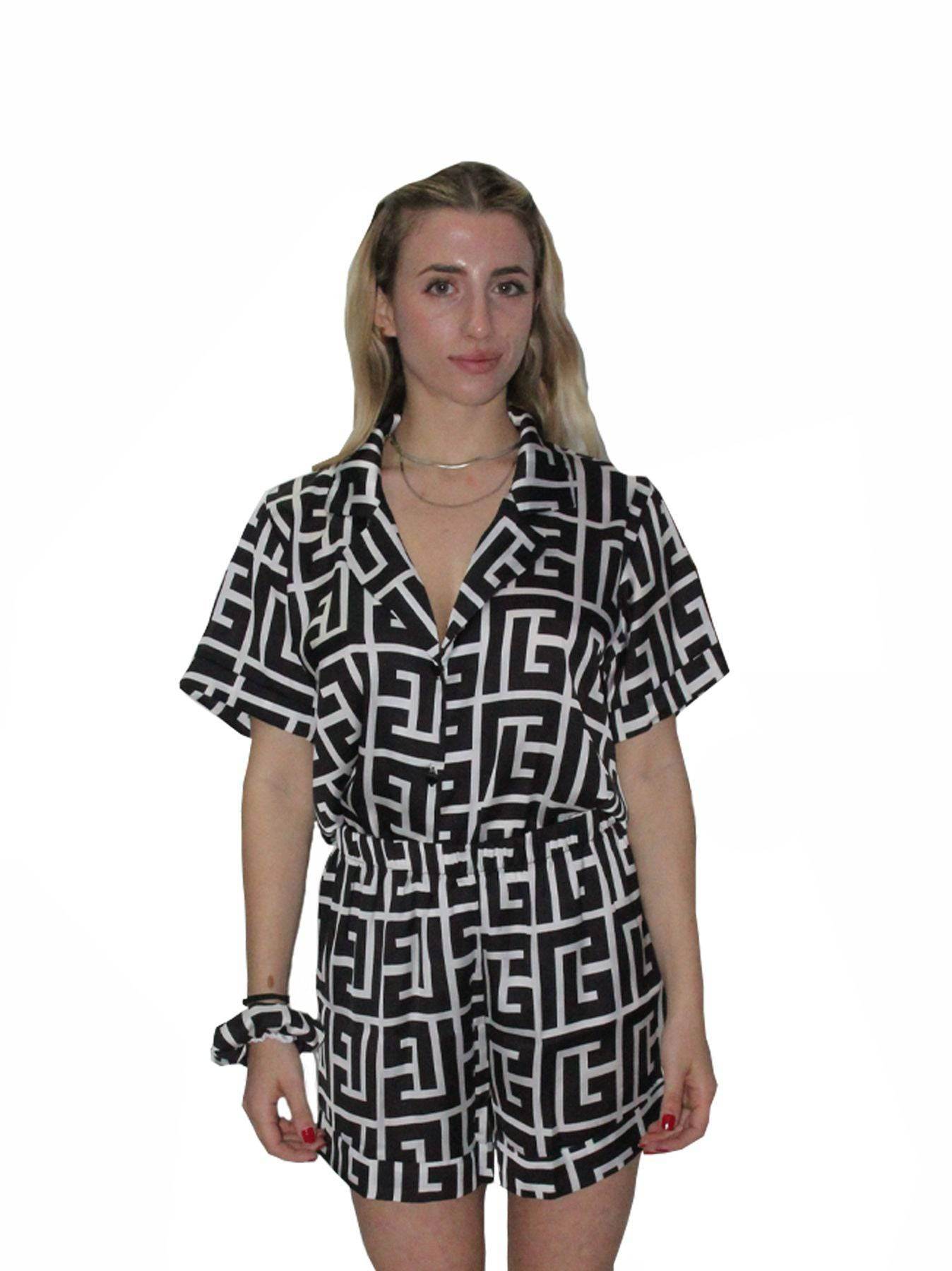 Pigiama corto Donna Ortensia Greca Filo D Angelo - evabiancheria