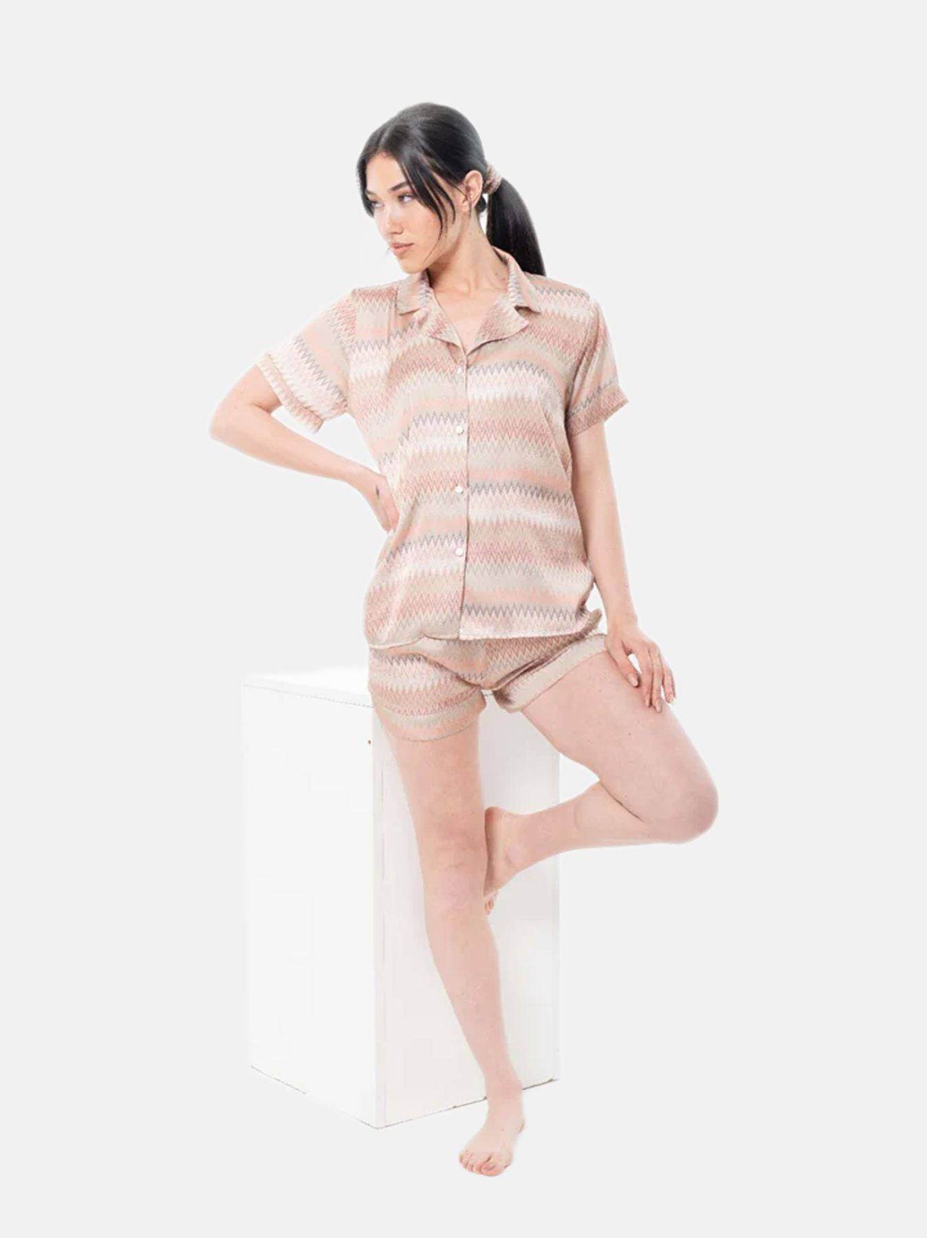 Pigiama corto Donna Ortensia Missoni Beige Filo D Angelo - evabiancheria