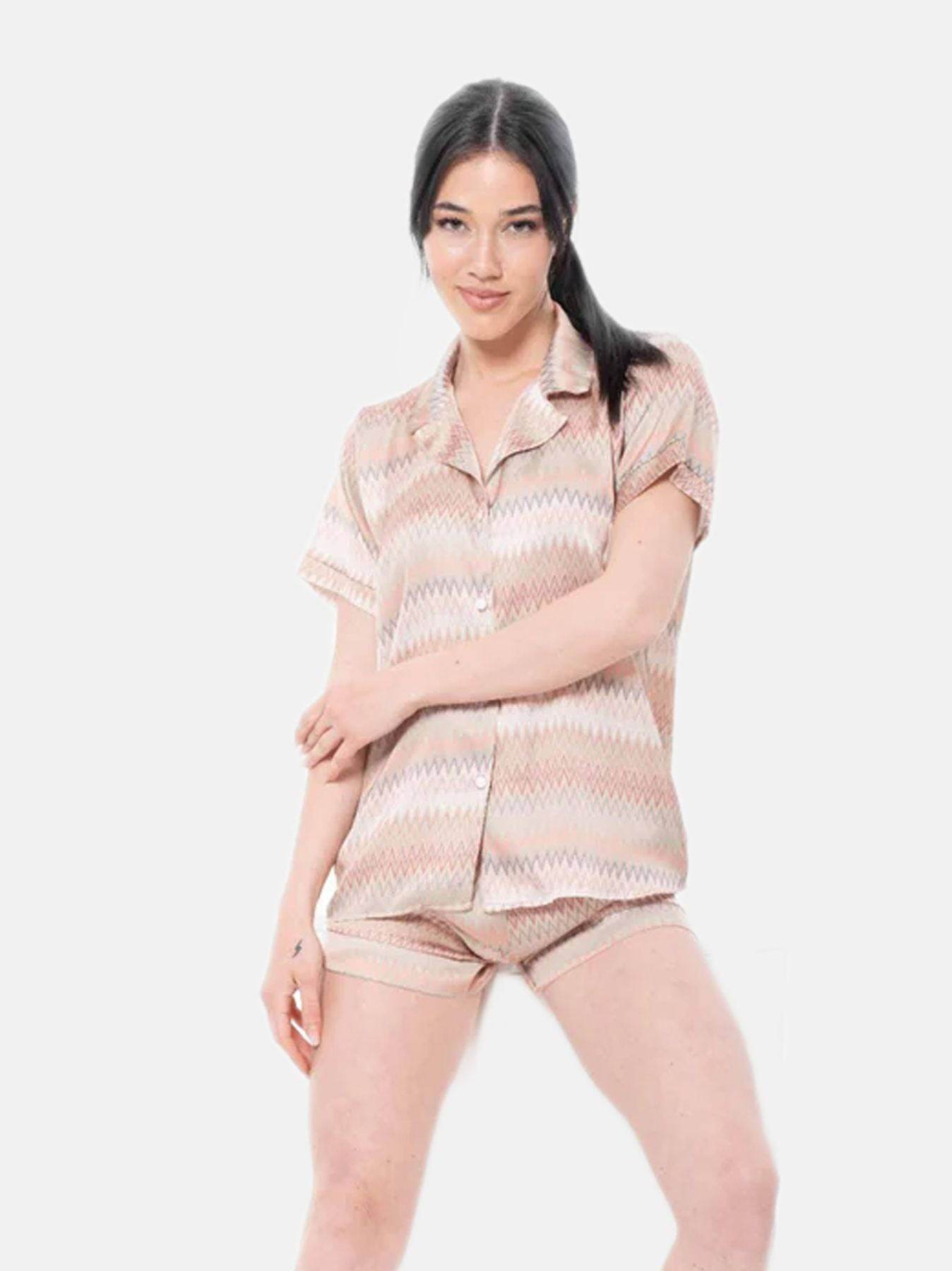 Pigiama corto Donna Ortensia Missoni Beige Filo D Angelo - evabiancheria