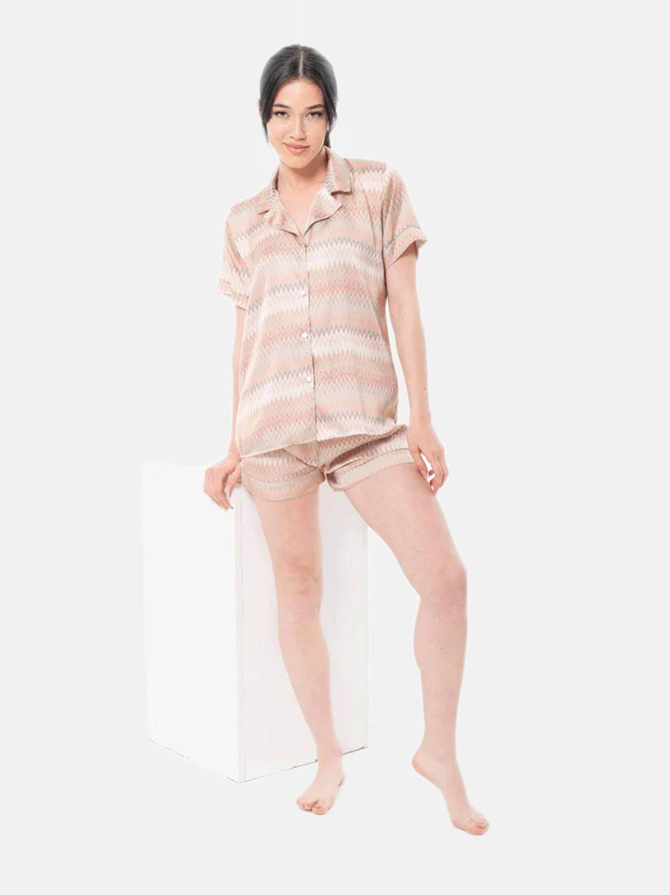 Pigiama corto Donna Ortensia Missoni Beige Filo D Angelo - evabiancheria