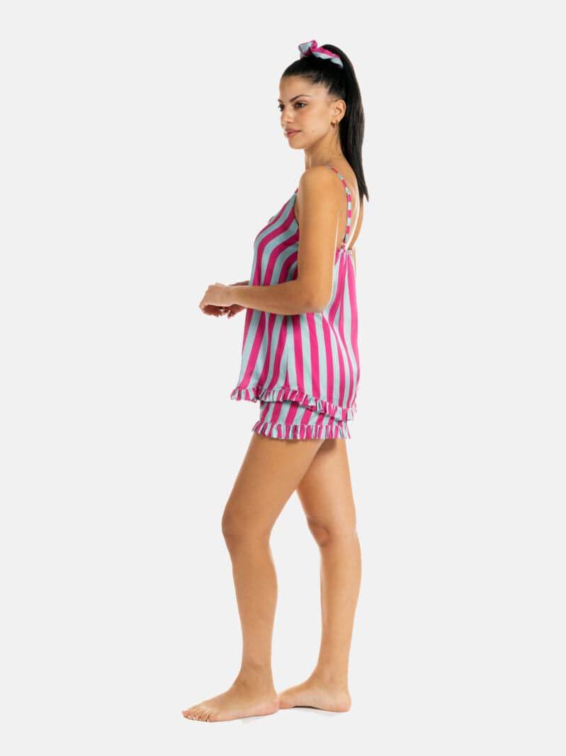 Pigiama corto Donna PEONIA ROSA VERDE MAGENTA Filo D Angelo - evabiancheria