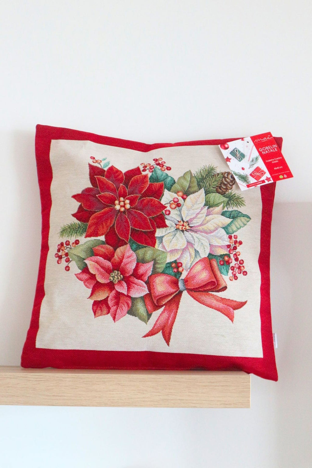 Coussin Noël 45x45 Taie d'oreiller Noeud Lin Nat Mae