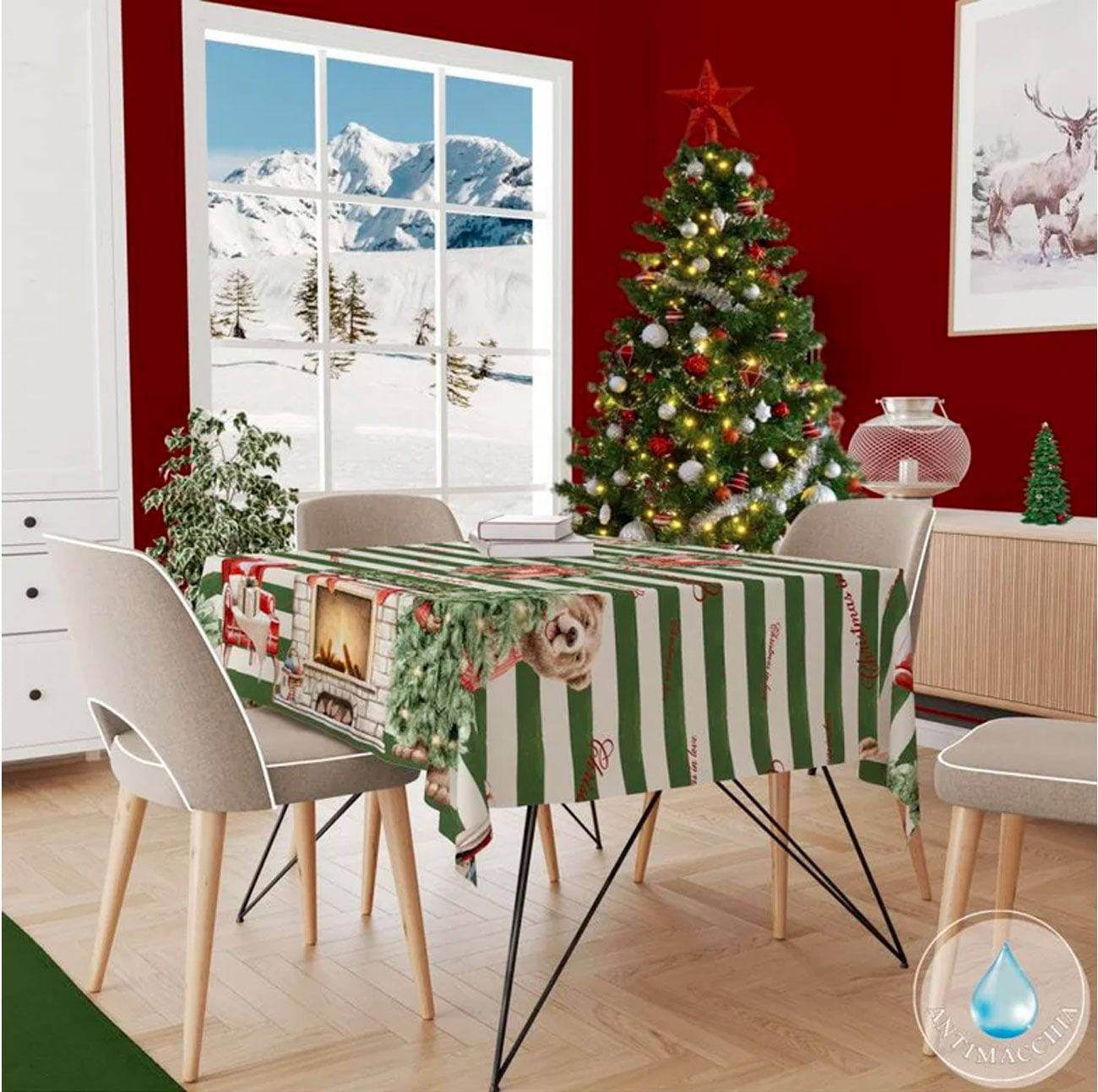 Tovaglia antimacchia natalizia Biancheria Christmas in love tov Antica Tessitura Italiana - evabiancheria