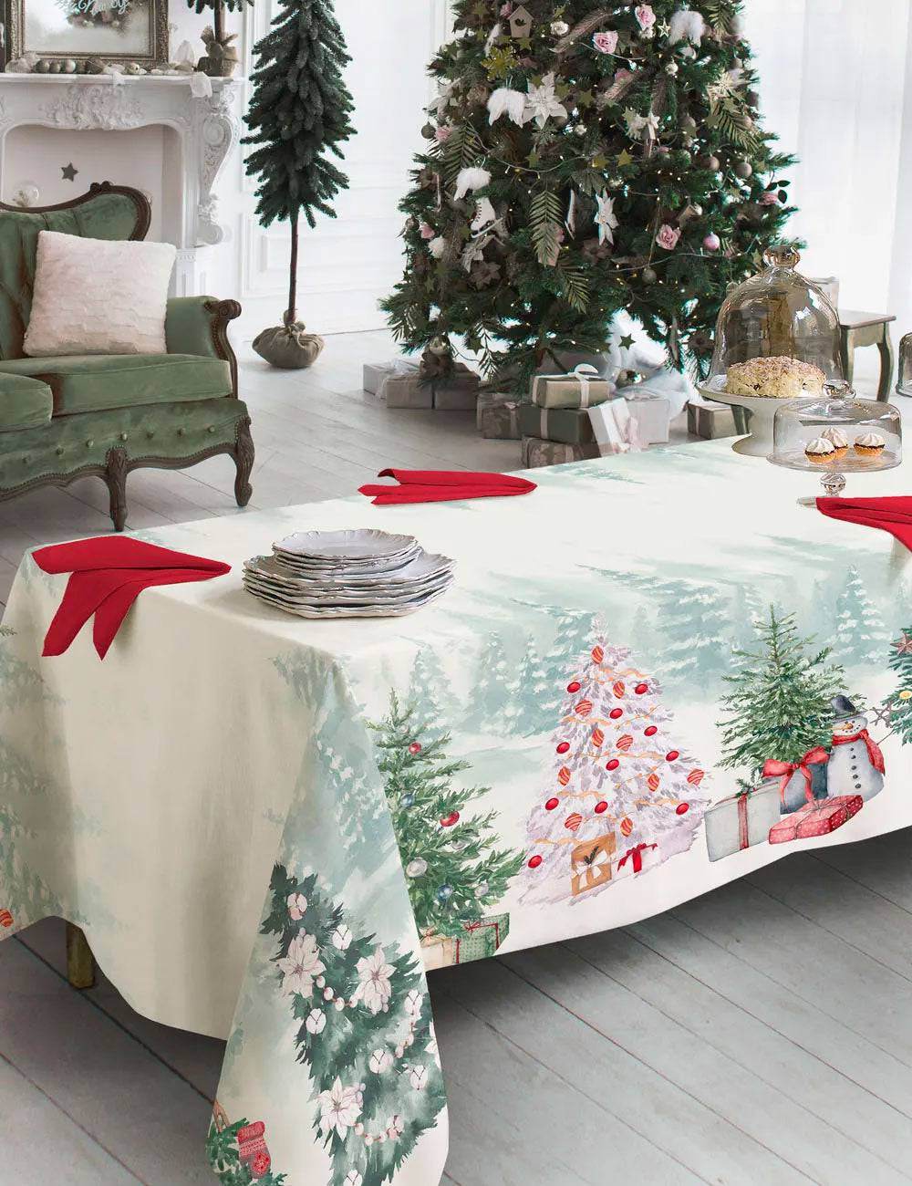 Tovaglia stampata natalizia Biancheria Juniper tov Tessitura Randi - evabiancheria