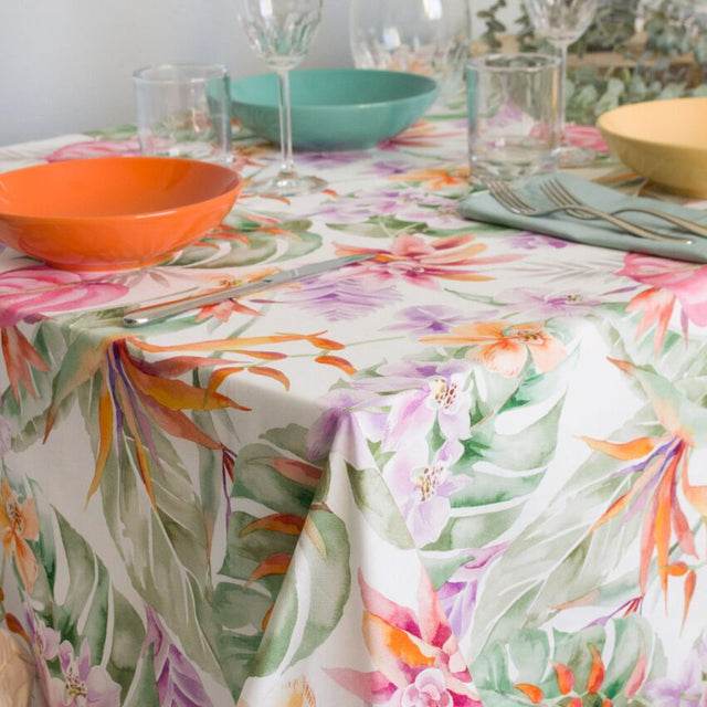 Tovaglia stampata con tovaglioli Biancheria Palme Tov Maestri Cotonieri - evabiancheria