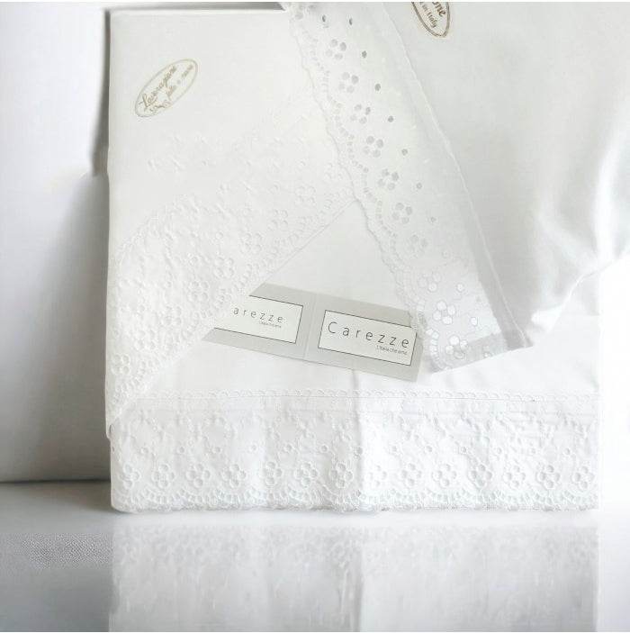 Lenzuola balza con pizzo Biancheria Aurora cpl Carezze - evabiancheria