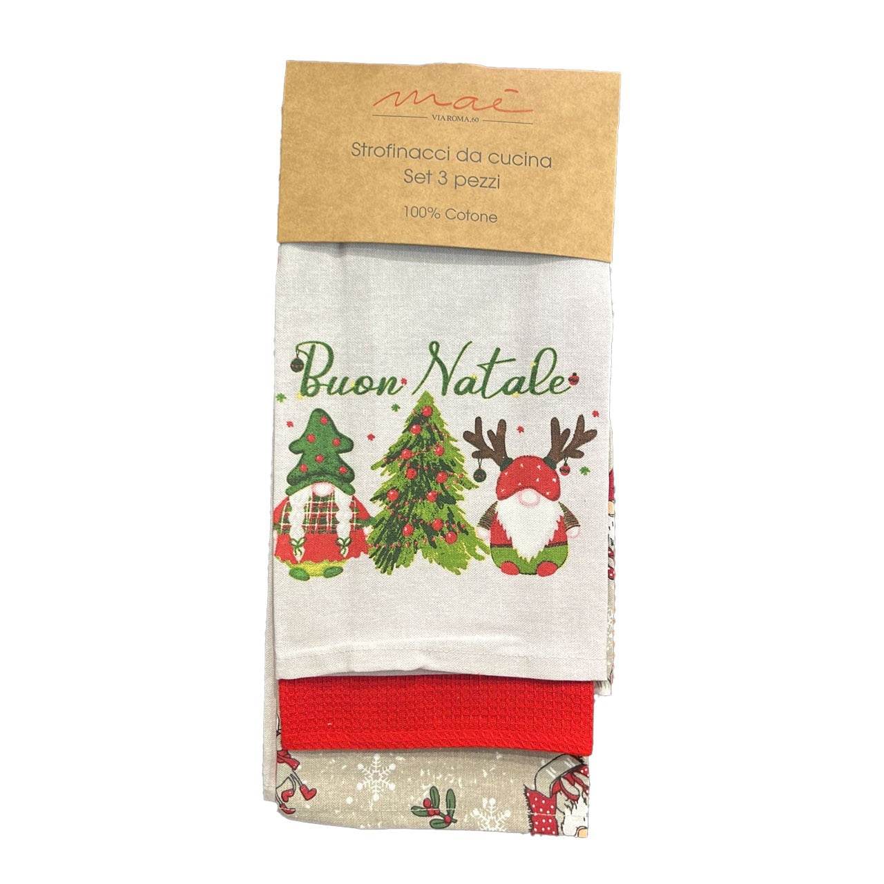 Strofinaccio 3 pz Natalizio Biancheria Xmas Gnomi strof Mae - evabiancheria