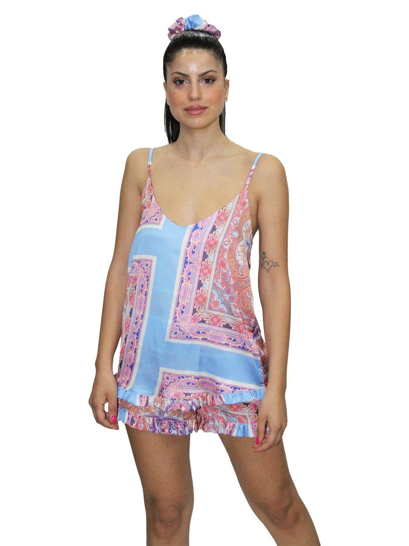 Pigiama Top + Culotte Donna Peonia Herme Filo D Angelo - evabiancheria