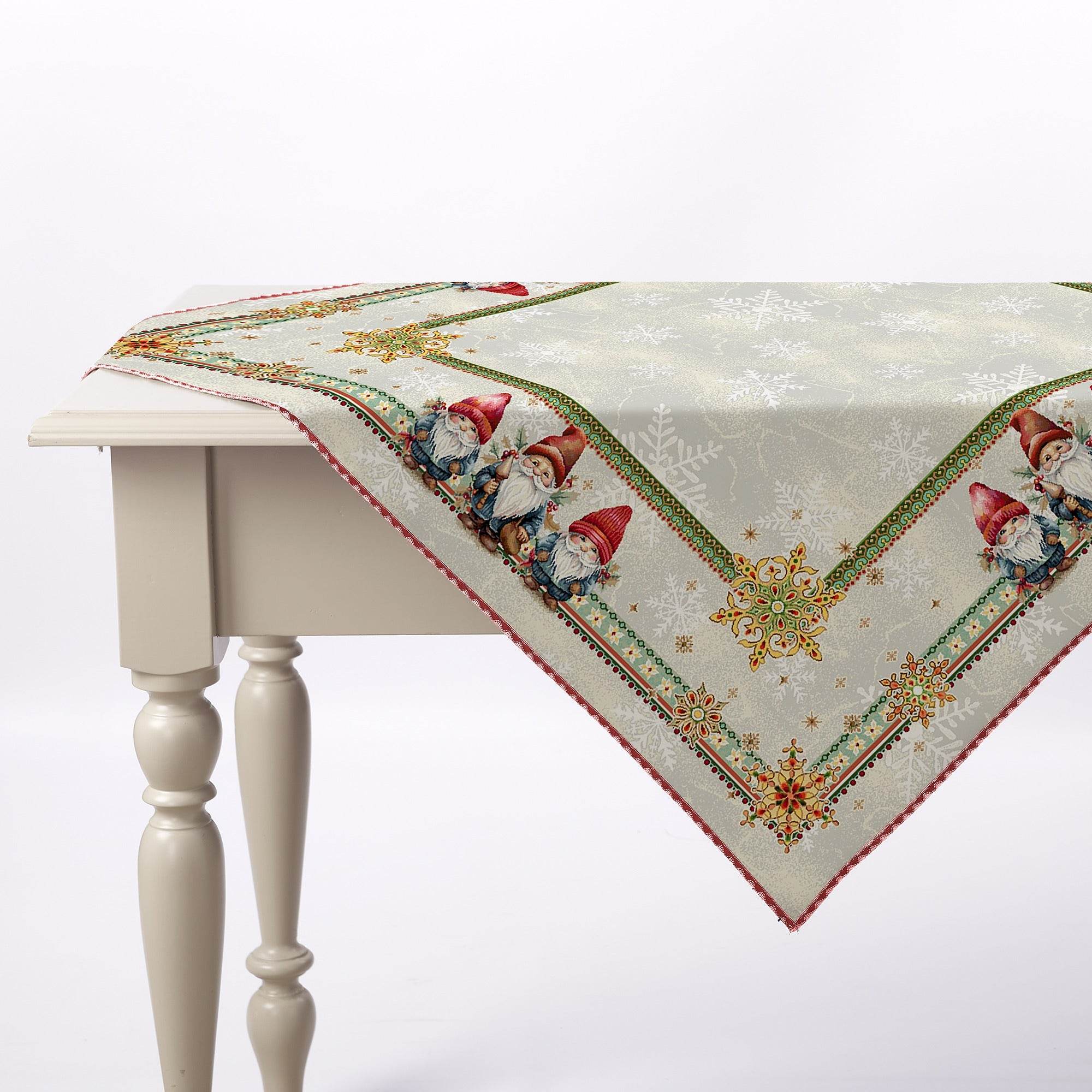 Centrotavola 100x100 Natalizio Biancheria Gnomi Centrotavola Nat Mae - evabiancheria