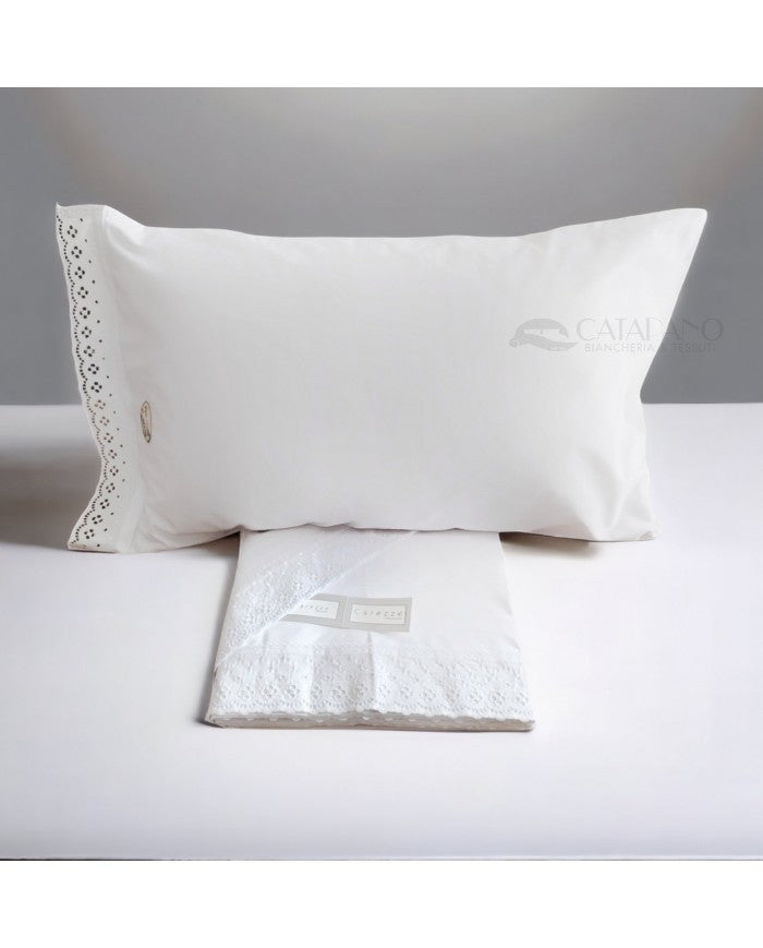 Lenzuola balza con pizzo Biancheria Aurora cpl Carezze