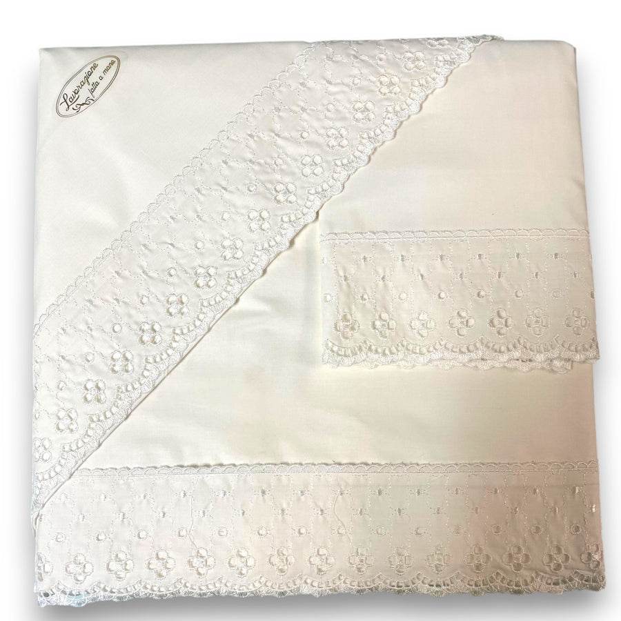 Lenzuola balza con pizzo Biancheria Aurora cpl Carezze - evabiancheria
