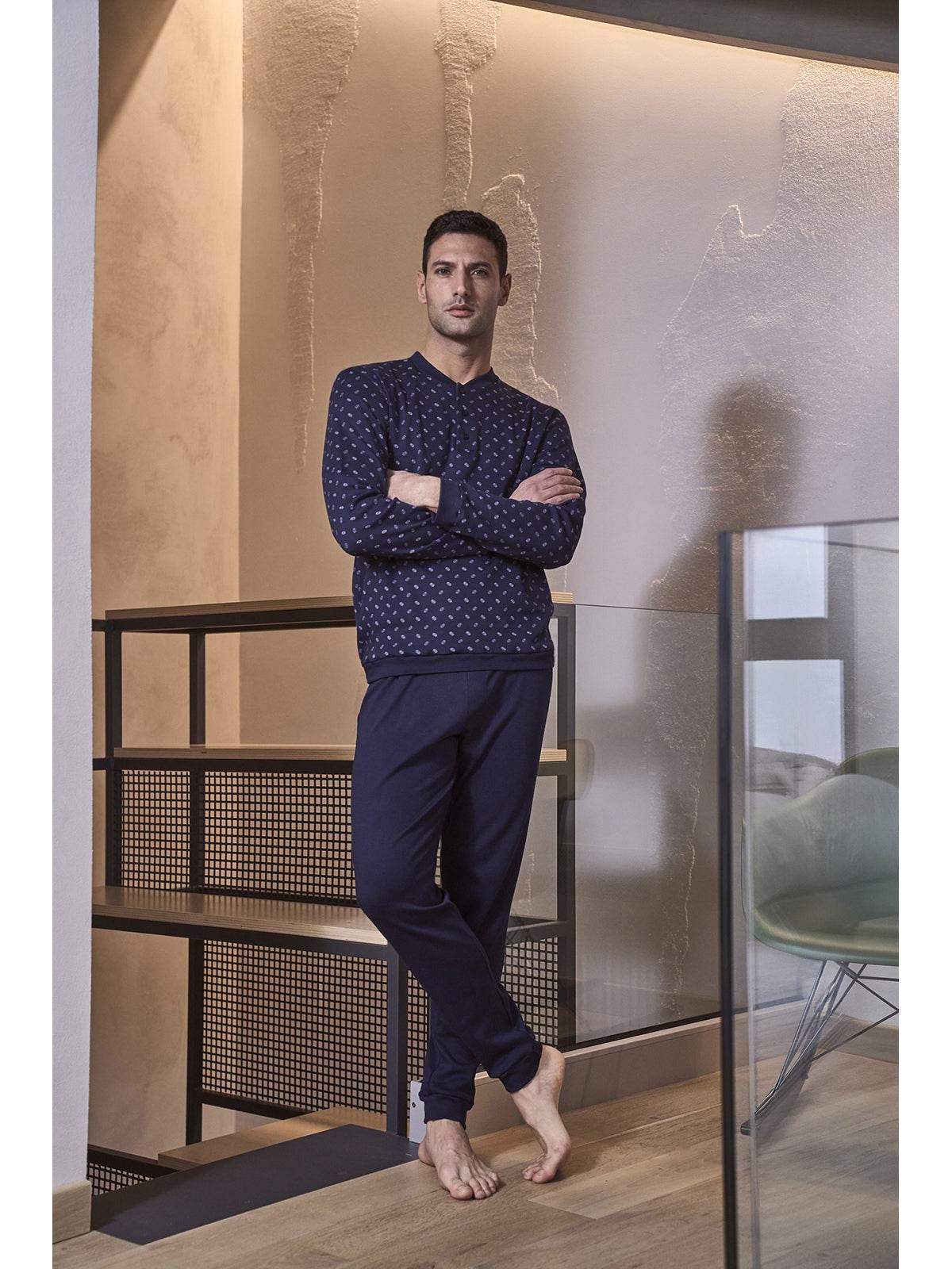 Pigiama Serafino Uomo Gatteo Jal235 Cerchi Julipet - evabiancheria