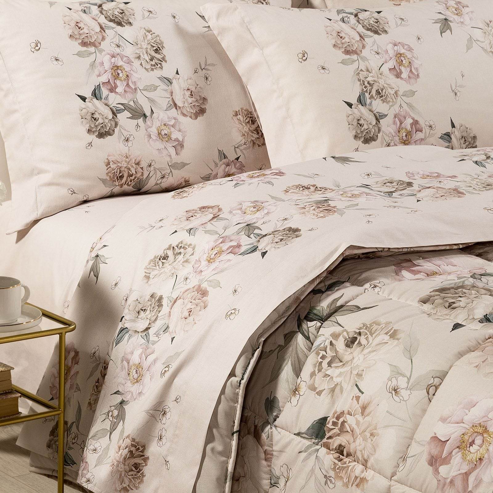 Trapunta Stampato Biancheria Peonia Queen Caleffi - evabiancheria