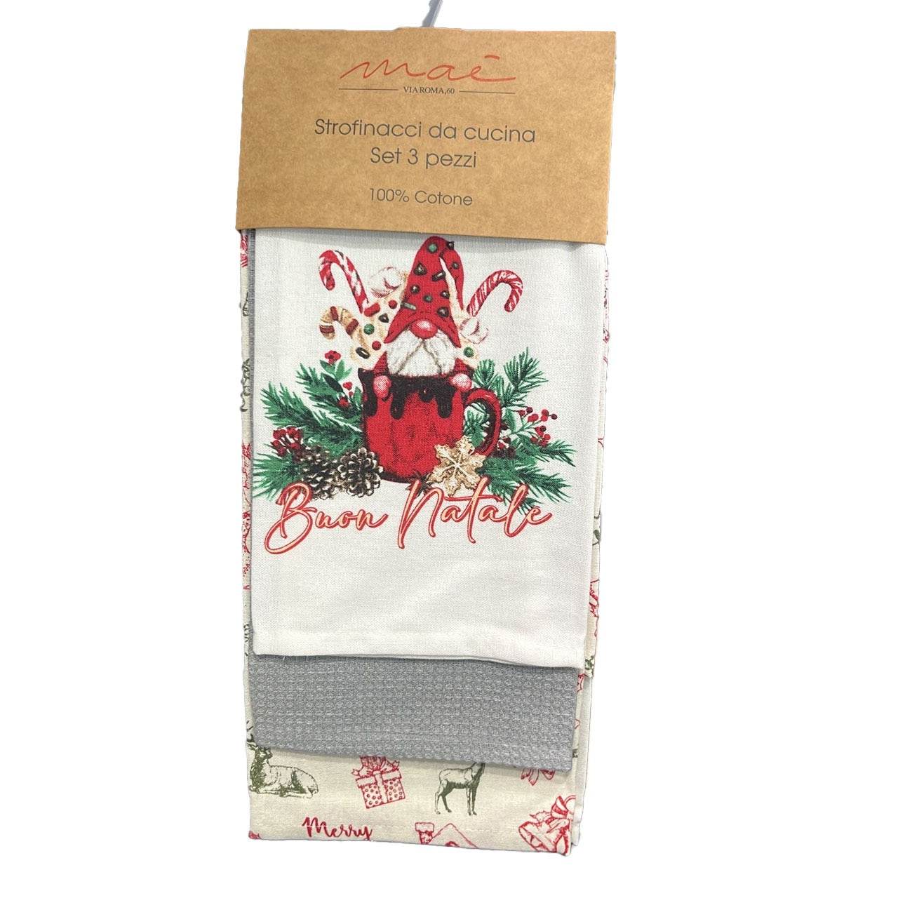 Strofinaccio 3 pz Natalizio Biancheria Xmas Gnomo Tazza strof Mae - evabiancheria